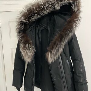 Mackage Black Puffer Jacket with Fur Trim